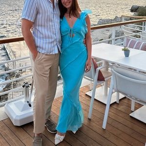 Topshop V-neck ruffle detail cami maxi dress in light blue